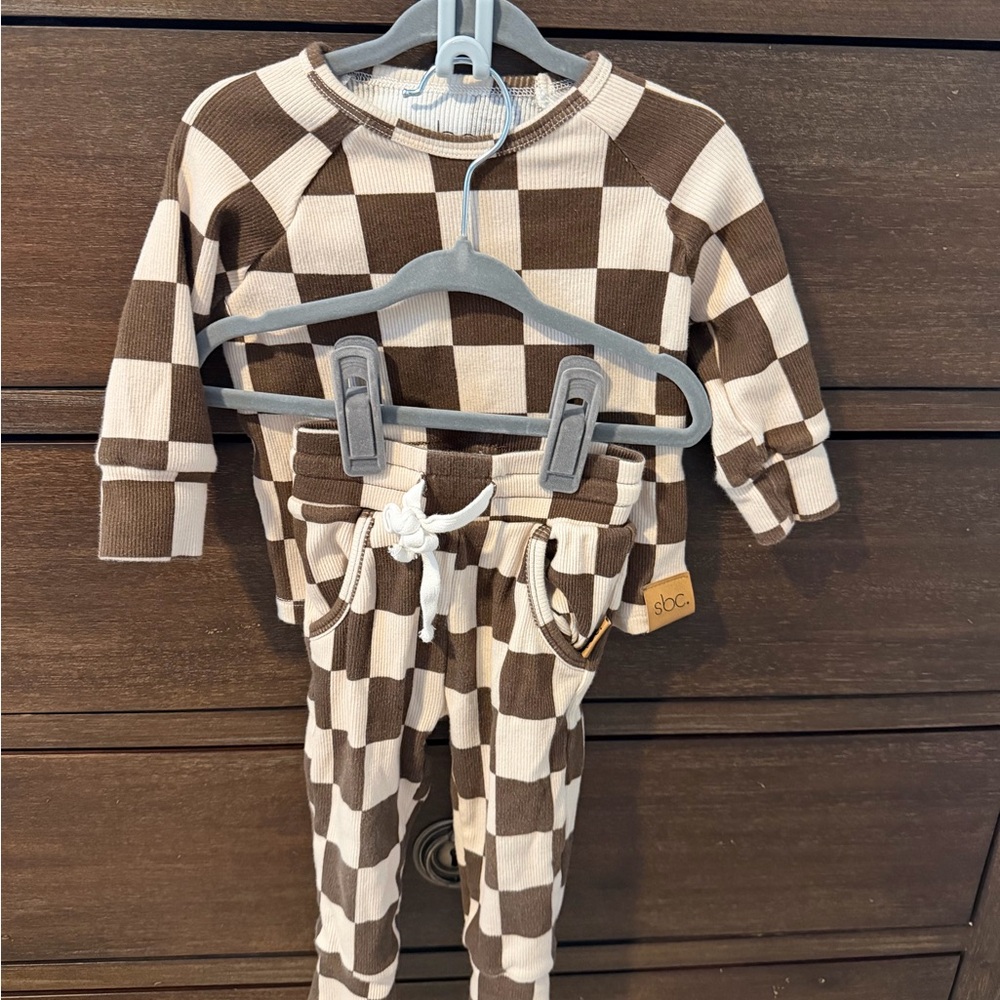 Brown and Cream Checkered Baby Set